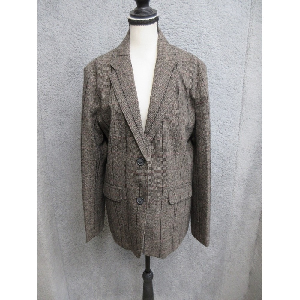 Eddie Bauer Pinstripe Herringbone Blazer Women L Brown Officecore Academia Tweed